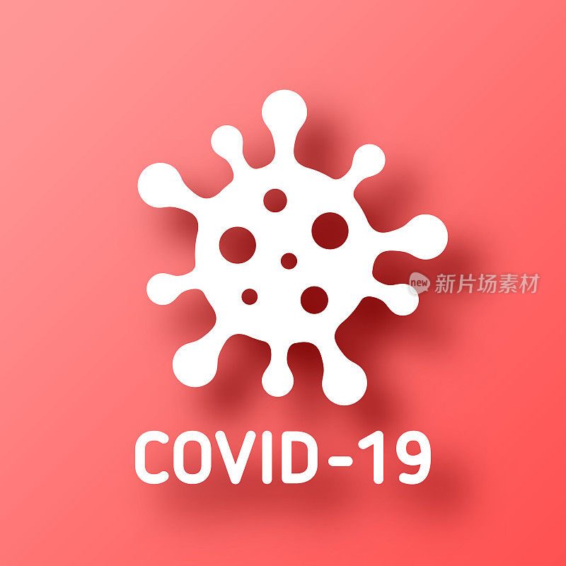 COVID-19细胞。图标在红色背景与阴影