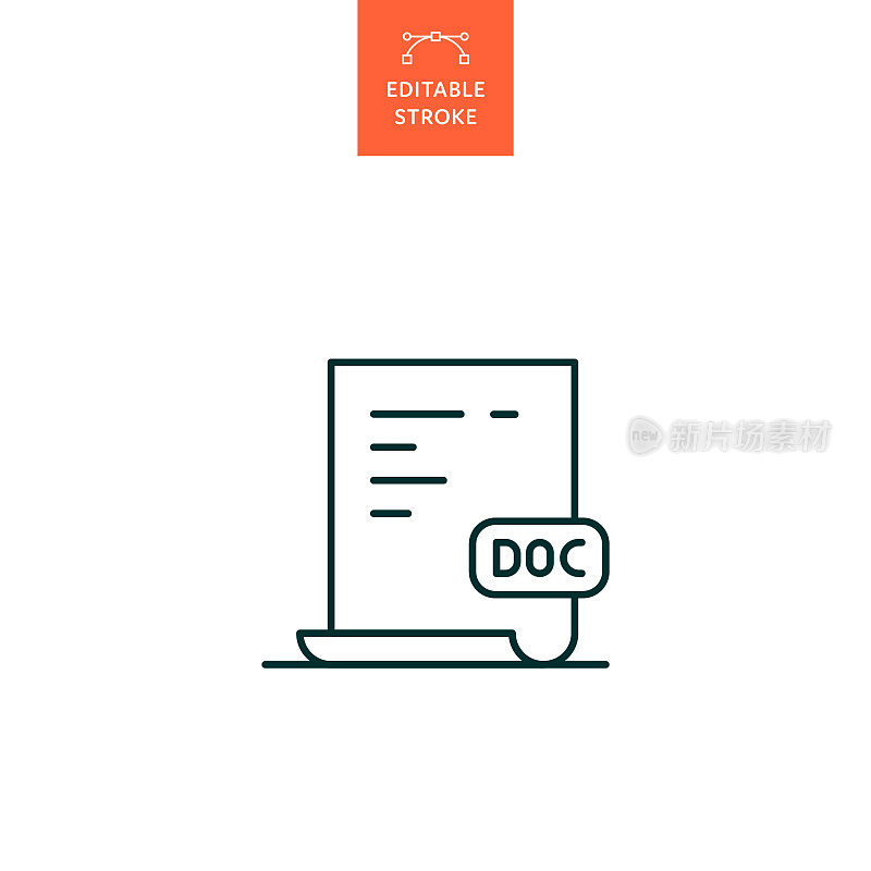 带有可编辑笔画的DOC文件行图标。Icon适用于网页设计、移动应用、UI、UX和GUI设计。