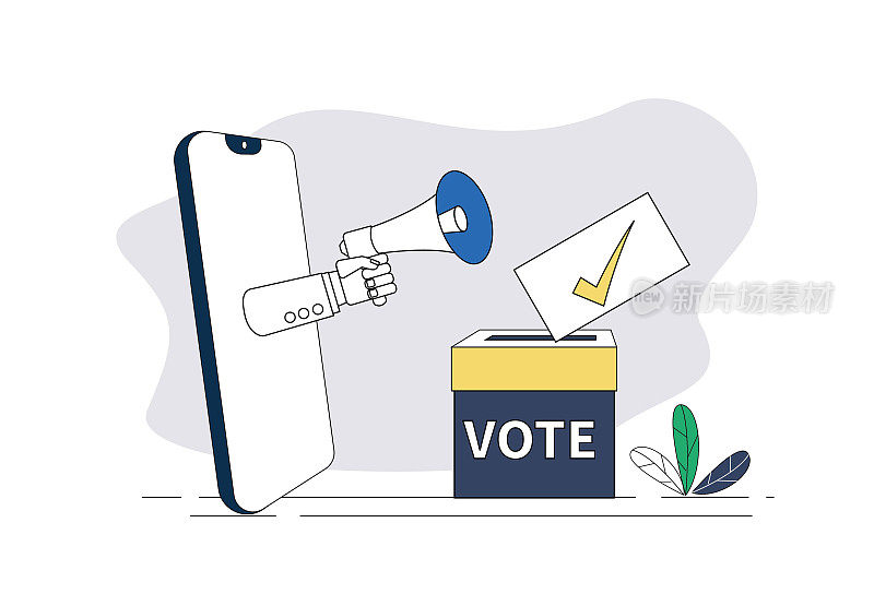 投票箱、扬声器、手机、手机投票选举。