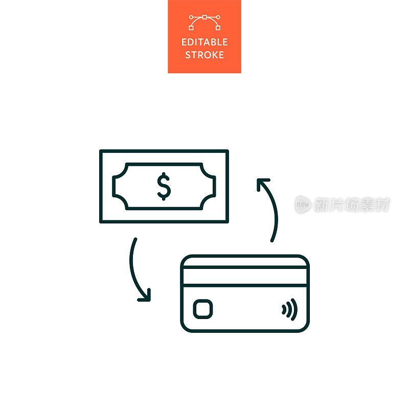 货币兑换线图标与可编辑的笔画。Icon适用于网页设计、移动应用、UI、UX和GUI设计。