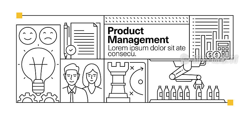 产品管理线图标集和横幅设计