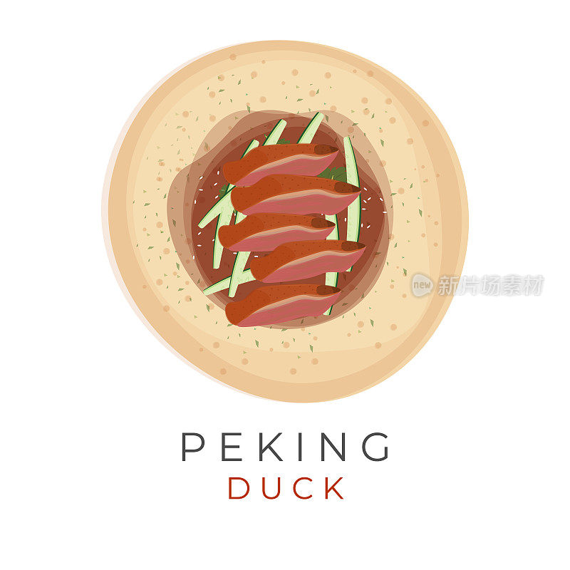 矢量插图的北京烤鸭吃绿色煎饼或中国煎饼