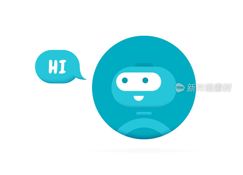 聊天机器人会说HI。可爱的3d机器人标志。聊天机器人标志设计。机器人在线咨询和支持服务。平面矢量图
