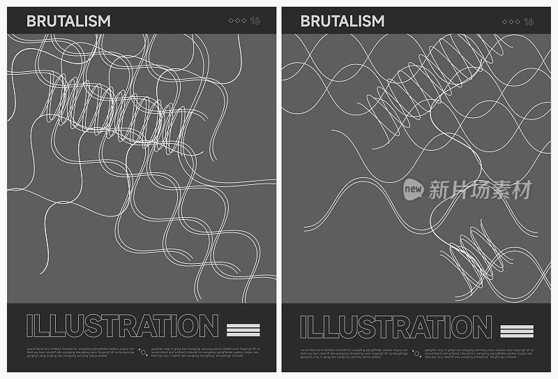 抽象黑白野兽主义涂鸦线条造型海报模板背景集合