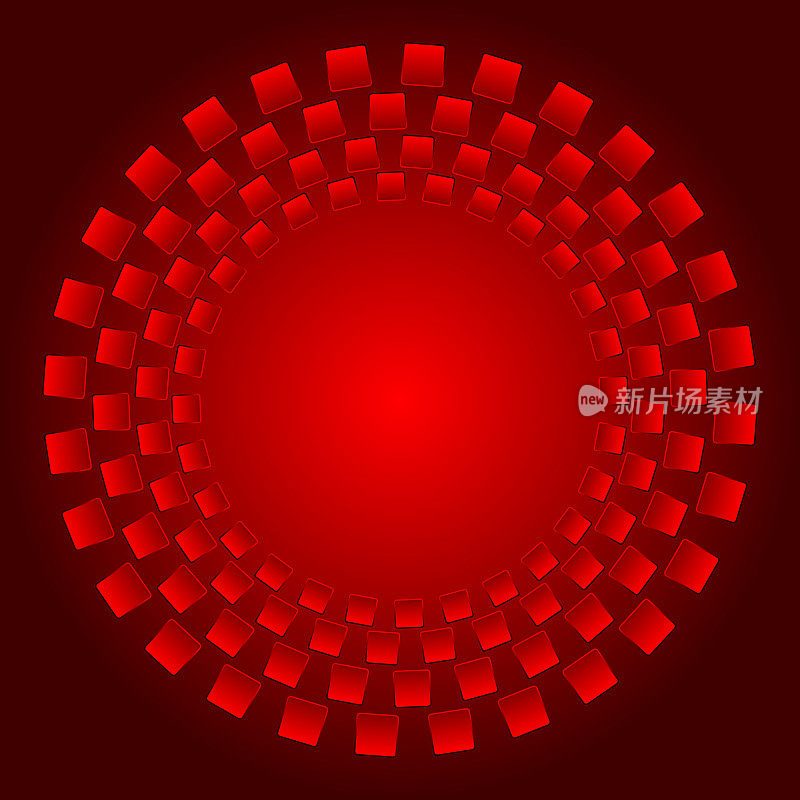 4个同心轨道上的3D正方形框架红色辉光，卡片，拷贝空间