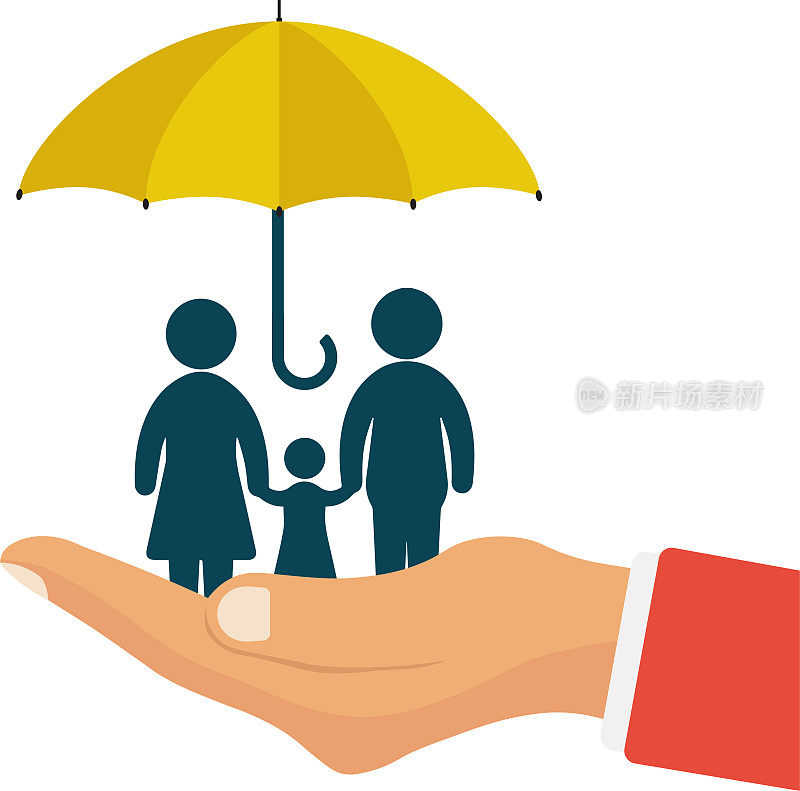 家庭保护未来的观念。向量说明人寿保险以保护其财务负担和健康。一个保险横幅，帮助他们放松融资和支付。
