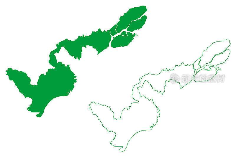 马卡帕自治市(马卡帕州，巴西自治市，巴西联邦共和国)地图矢量插图，潦草素描马卡帕地图