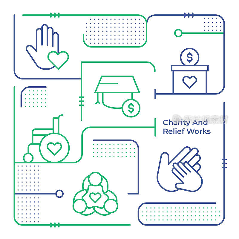 慈善救济作品信息图形设计模板矢量线插图