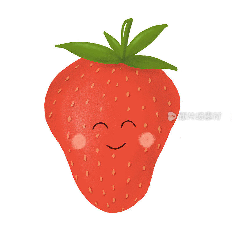 甜蜜的草莓。有趣的可爱的水果。红色成熟的浆果，整个草莓和眼睛。的情绪。水果的情感。卡哇伊。
