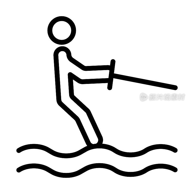 夏季系列的水上滑水图标。薄线性滑水，活动，男人轮廓图标孤立在白色背景。线矢量滑水标志，网络和移动符号。