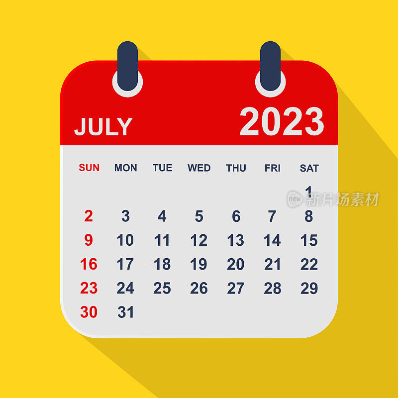 2023年7月月历叶。一周从周日开始。业务矢量图