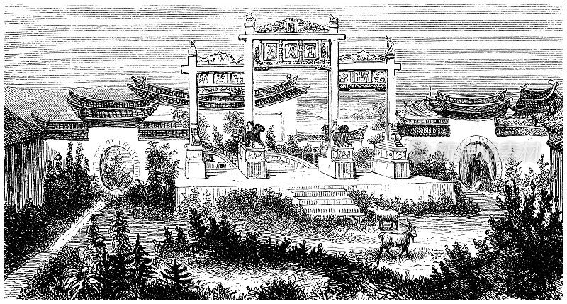 古董插图,民族志和土著文化:东亚,思茅塔