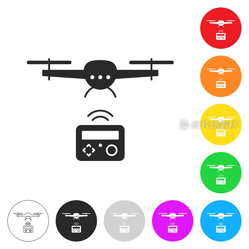 遥控飞行无人机。彩色按钮上的图标
