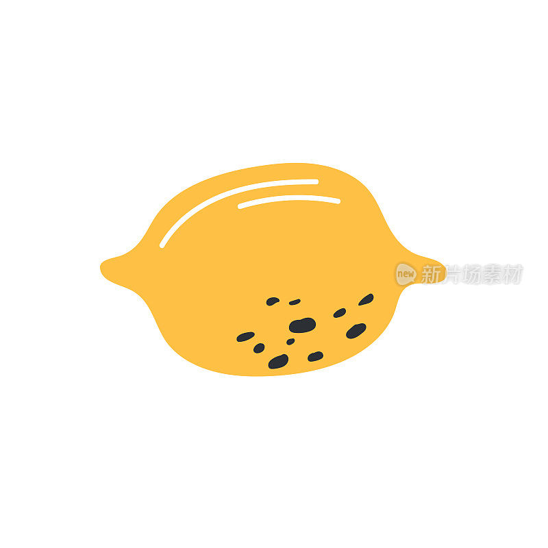黄色的柠檬logo在孤立的背景。手绘设计风格。