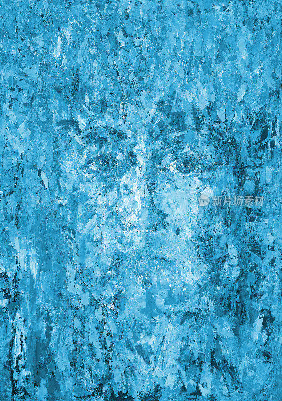以蓝色霜为背景的插画油画女性肖像
