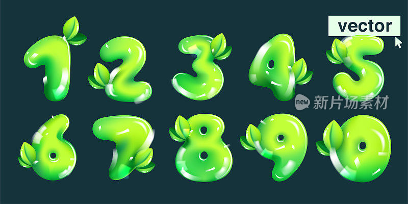 生态数字设定在现实的3D设计和卡通气球风格。光滑的绿色矢量插图。