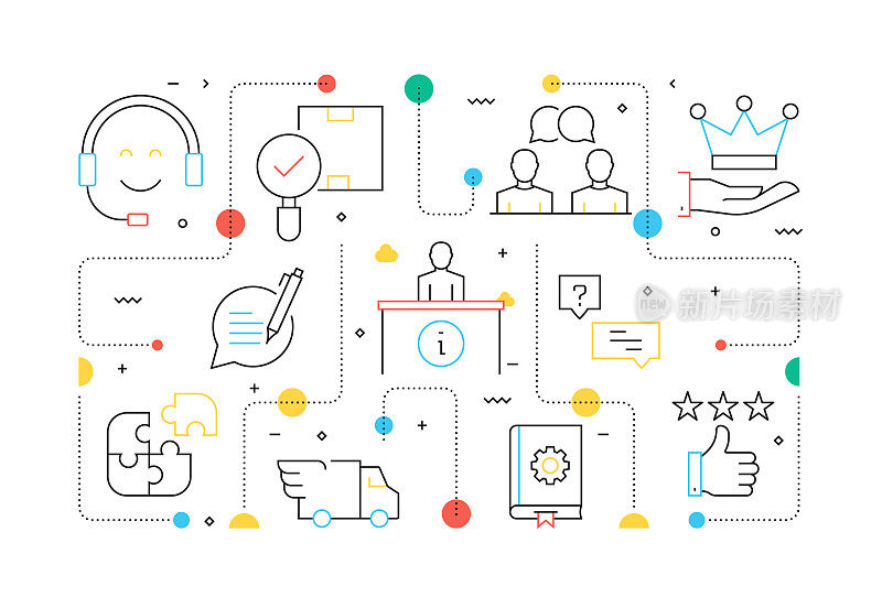 客户支持相关的线风格横幅设计网页，标题，小册子，年度报告和书籍封面