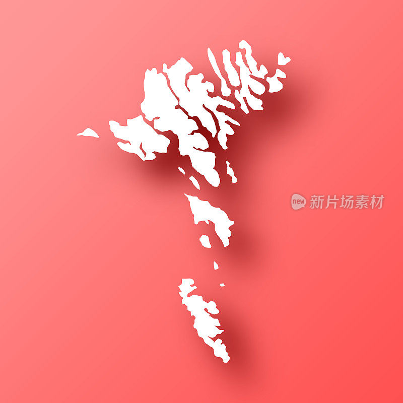 法罗群岛地图红色背景和阴影