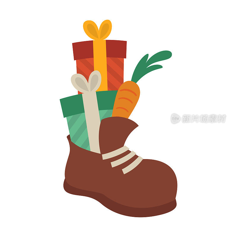 圣尼古拉斯或圣特克拉斯给Boot装满了礼物——圣尼古拉斯节
