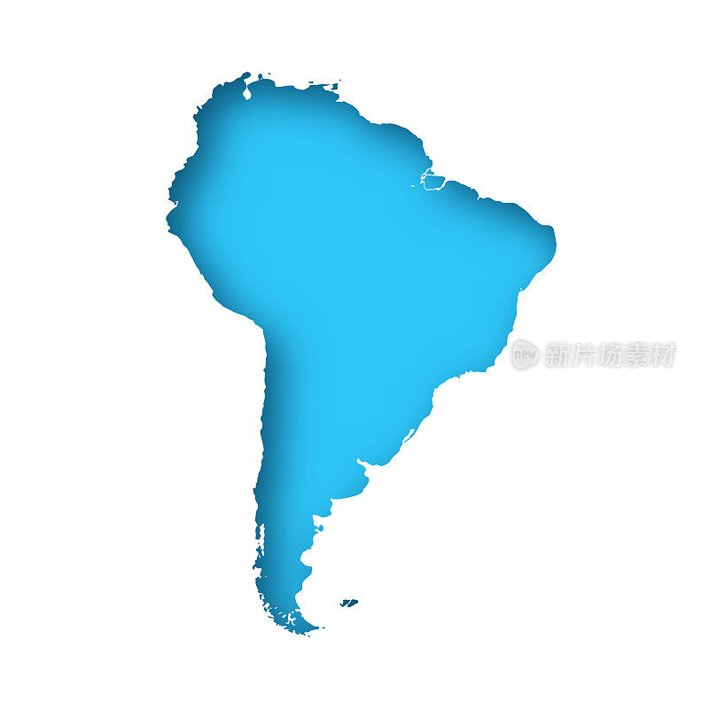 南美地图-蓝色背景上的白纸