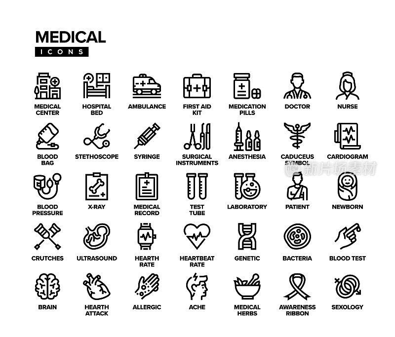 医疗线路图标套装