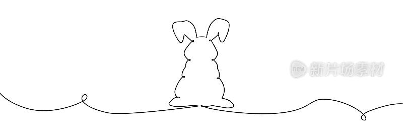 兔子连续画一条线。兔子线条艺术。兔子极简主义者。手绘兔子。兔子一个连续的线条画。
