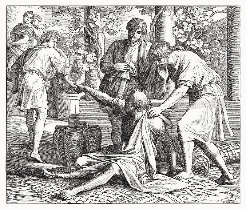 火腿被诺亚诅咒(创世纪9,20-25)，木刻，1860年