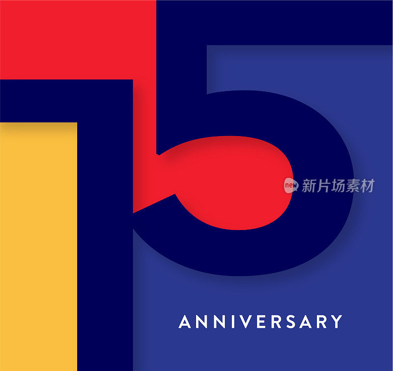 15周年纪念广场标签几何字体设计，色彩鲜艳