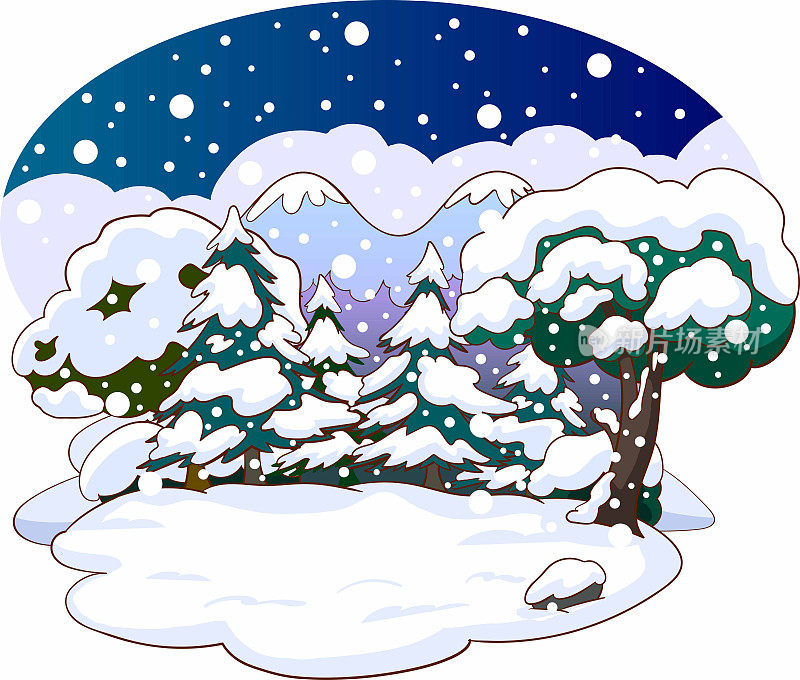 矢量插图的冬季景观在下雪的天气