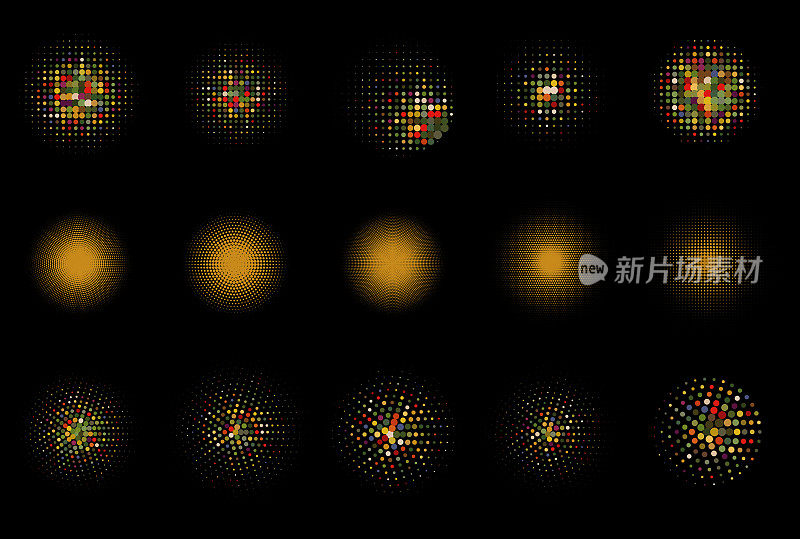 矢量半色调彩色点纹理圆形图案圆形集合符号