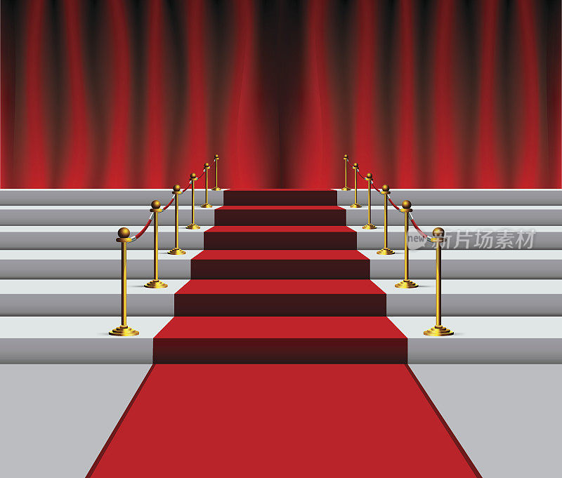 空荡荡的舞台，红地毯和楼梯