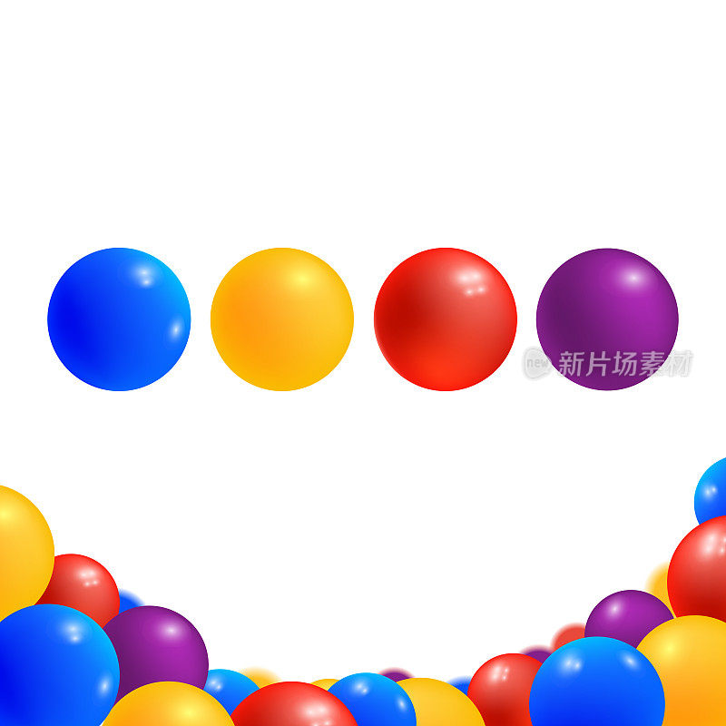 彩色球孤立在白色背景。不同颜色的幼稚塑料光泽球。游戏元素的操场。矢量插图。