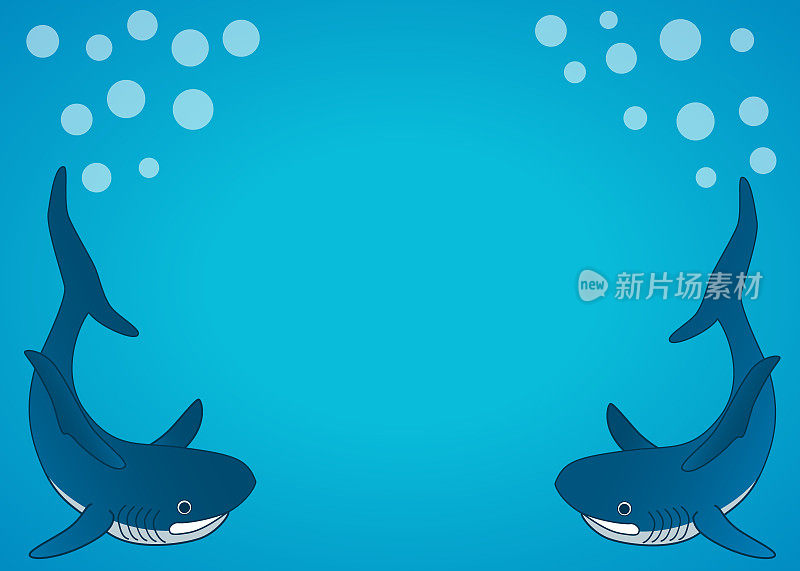 鲨鱼。海洋水下背景。平面卡通矢量插图