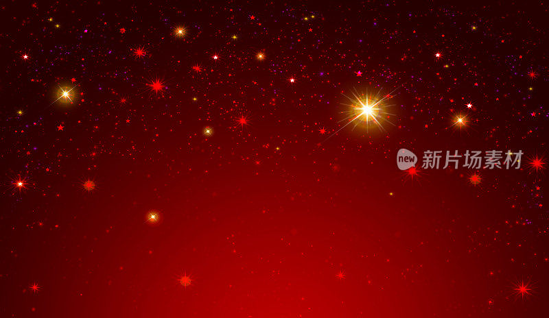 红色的天空点缀着五颜六色的星星