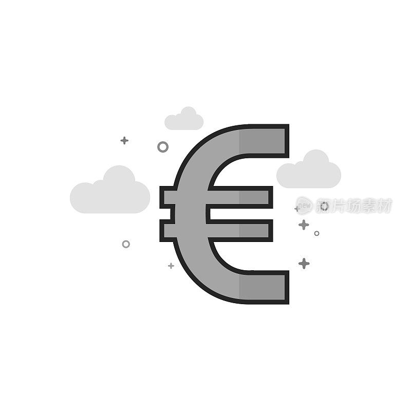 平坦的灰度图标-欧元符号
