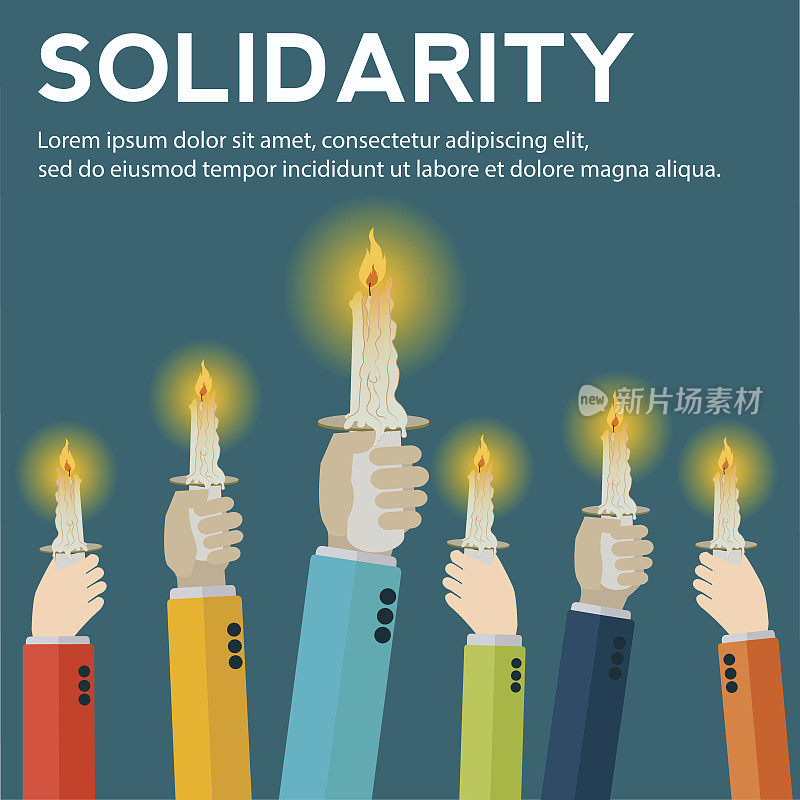 高举蜡烛的手在团结向量概念