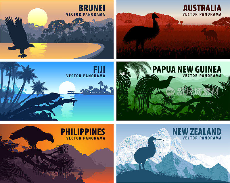 矢量全景菲律宾，澳大利亚，新西兰，文莱达鲁萨兰国和巴布亚新几内亚