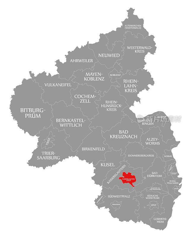 莱茵兰-普法尔茨地图上的凯泽斯劳滕