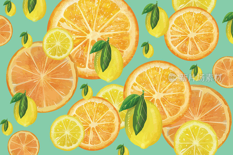 柑橘类水果背景-柠檬片和橘子股票插图
