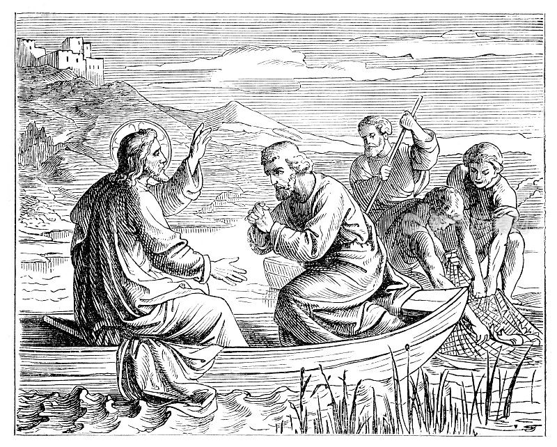 1882年，耶稣在圣彼得湖的船上讲道