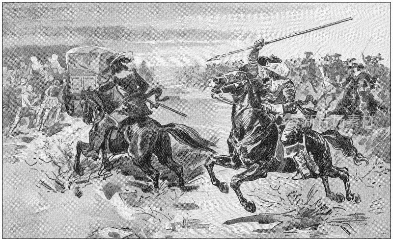 古董插图:马的战斗