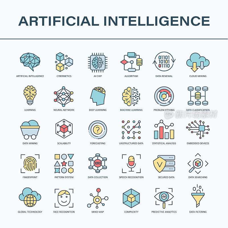 人工智能线颜色图标-向量