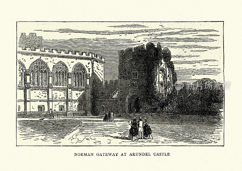 阿伦德尔城堡的诺曼门,19世纪70年代