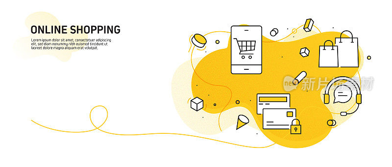 电子商务，网上购物，数字营销相关的现代线条风格插图