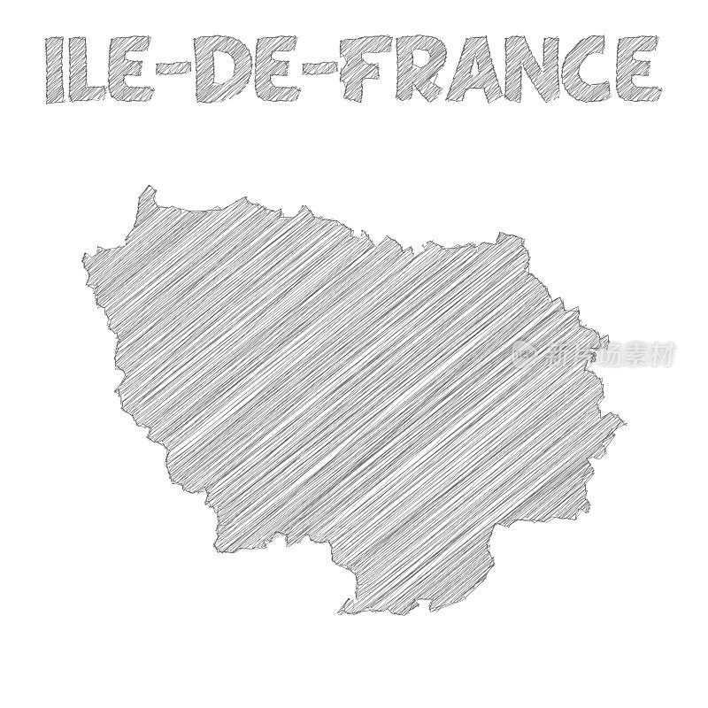 法国岛地图手绘在白色背景上