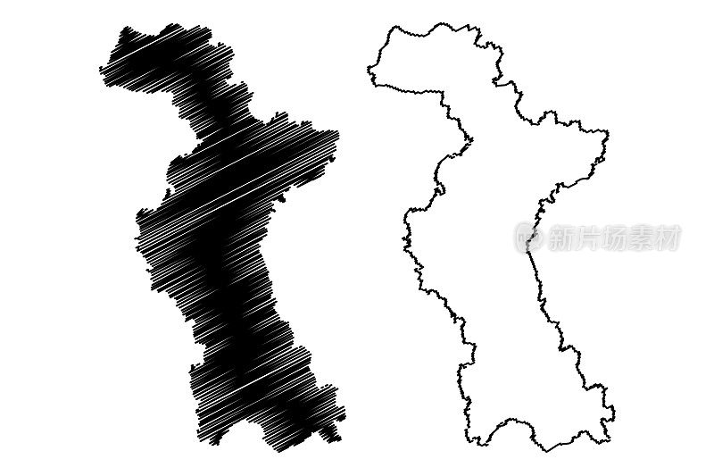 淄博市(中华人民共和国山东省)地图矢量插图，手绘淄博市地图