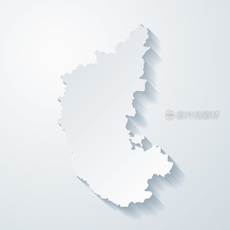 卡纳塔克邦地图与剪纸效果空白背景
