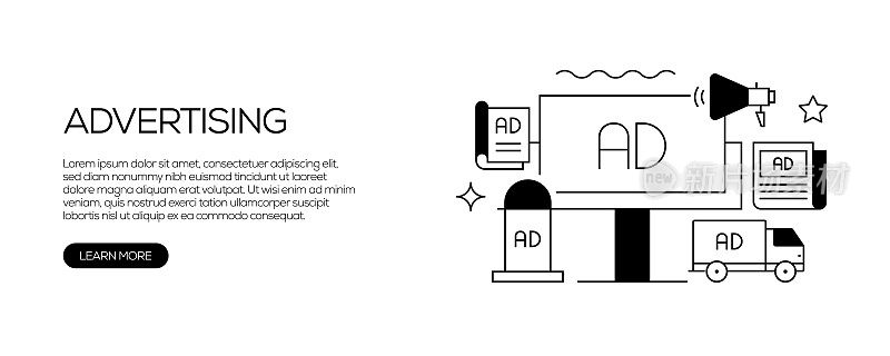 广告和营销相关线设计风格网站横幅矢量插图