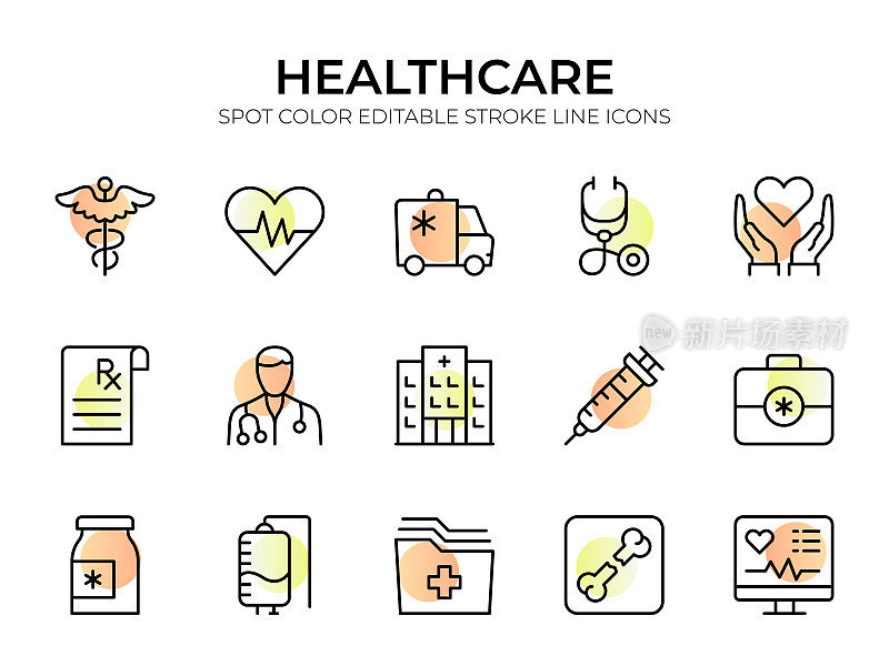 医疗保健线路图标集