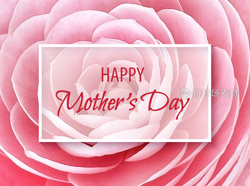 母亲节快乐，粉红色绣球花背景贺卡。设计元素的贺卡，广告，横幅，传单和传单。